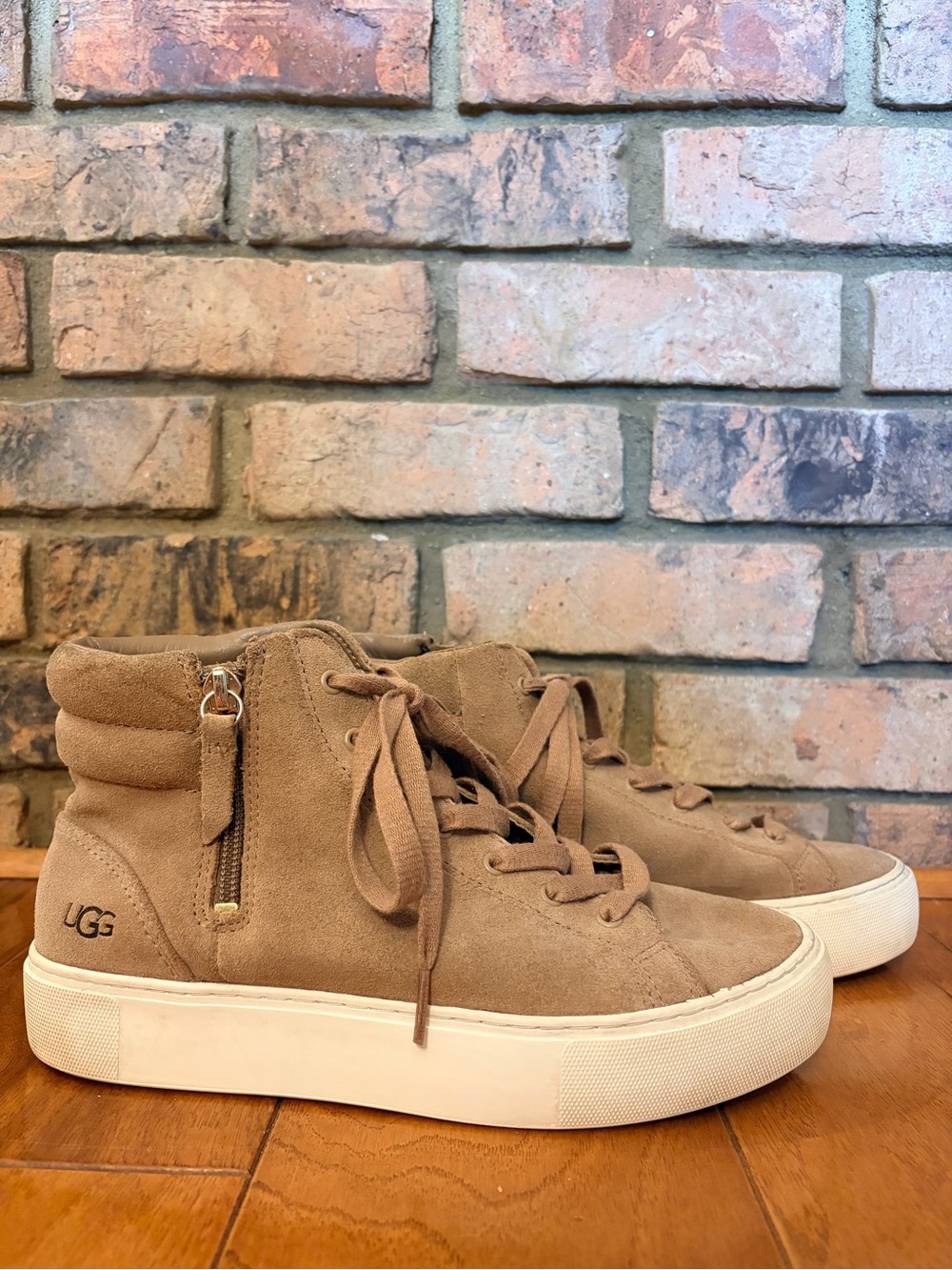 UGG Women's Camel Suede High-Top Sneakers with White Platform